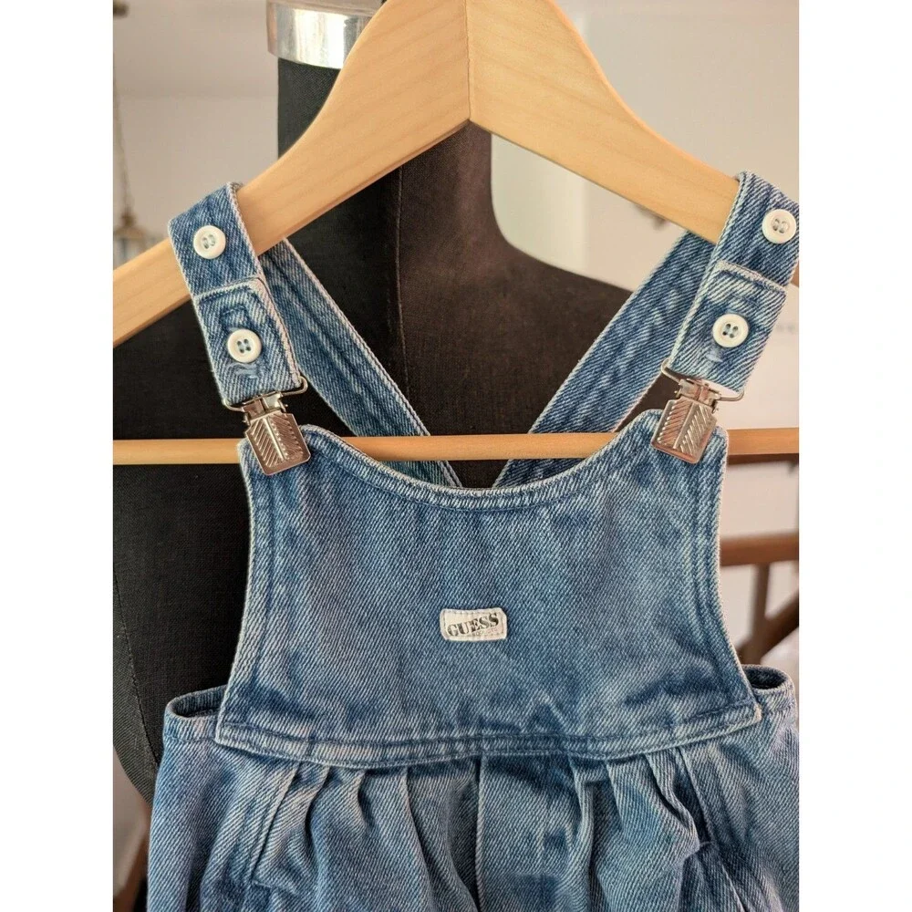 Vintage GUESS CLIP Overalls Georges Marciano USA Baby Girls Denim Size 12 Months